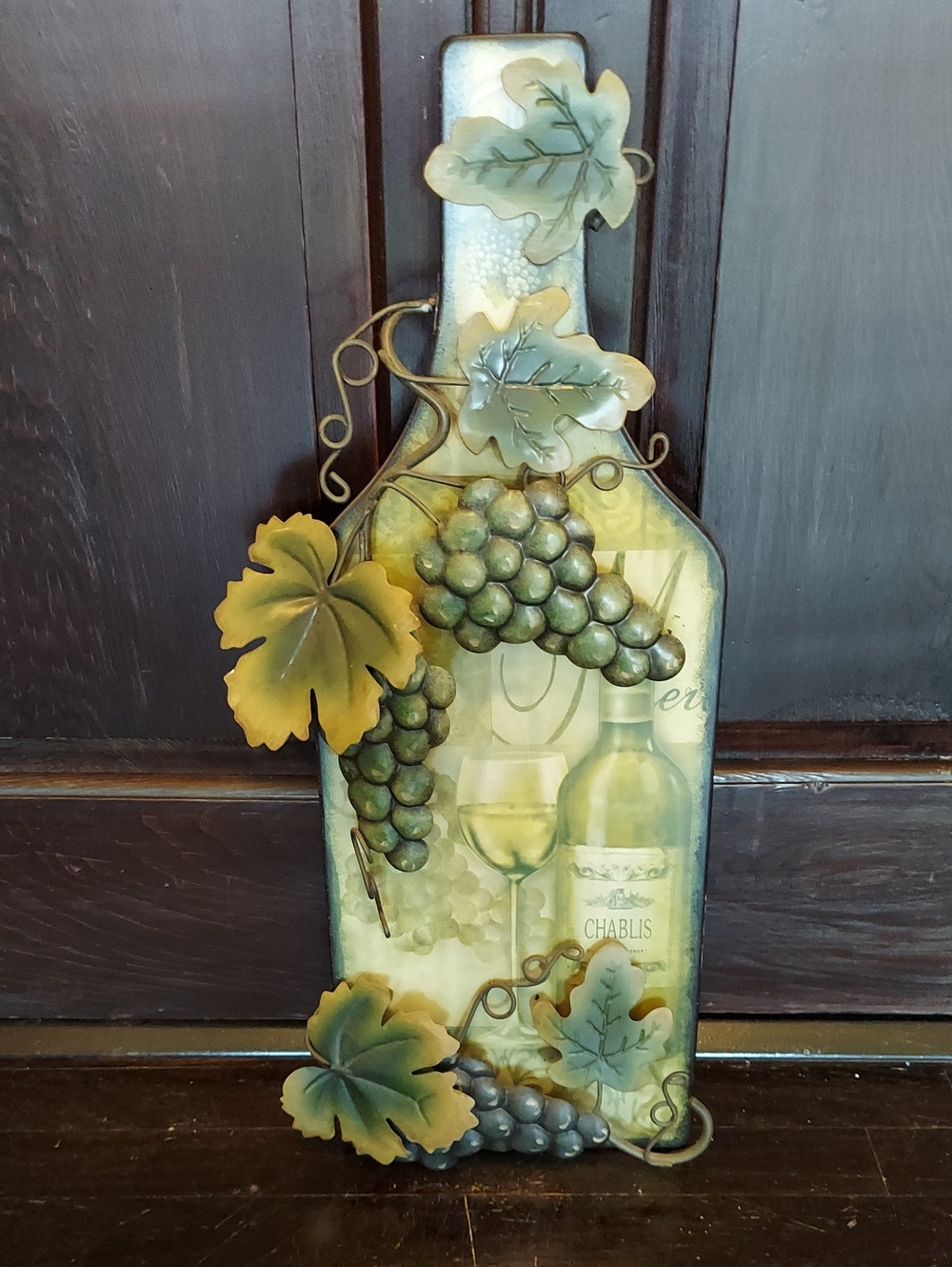Kirklands Green and Gold Grape Bottle Wall Décor